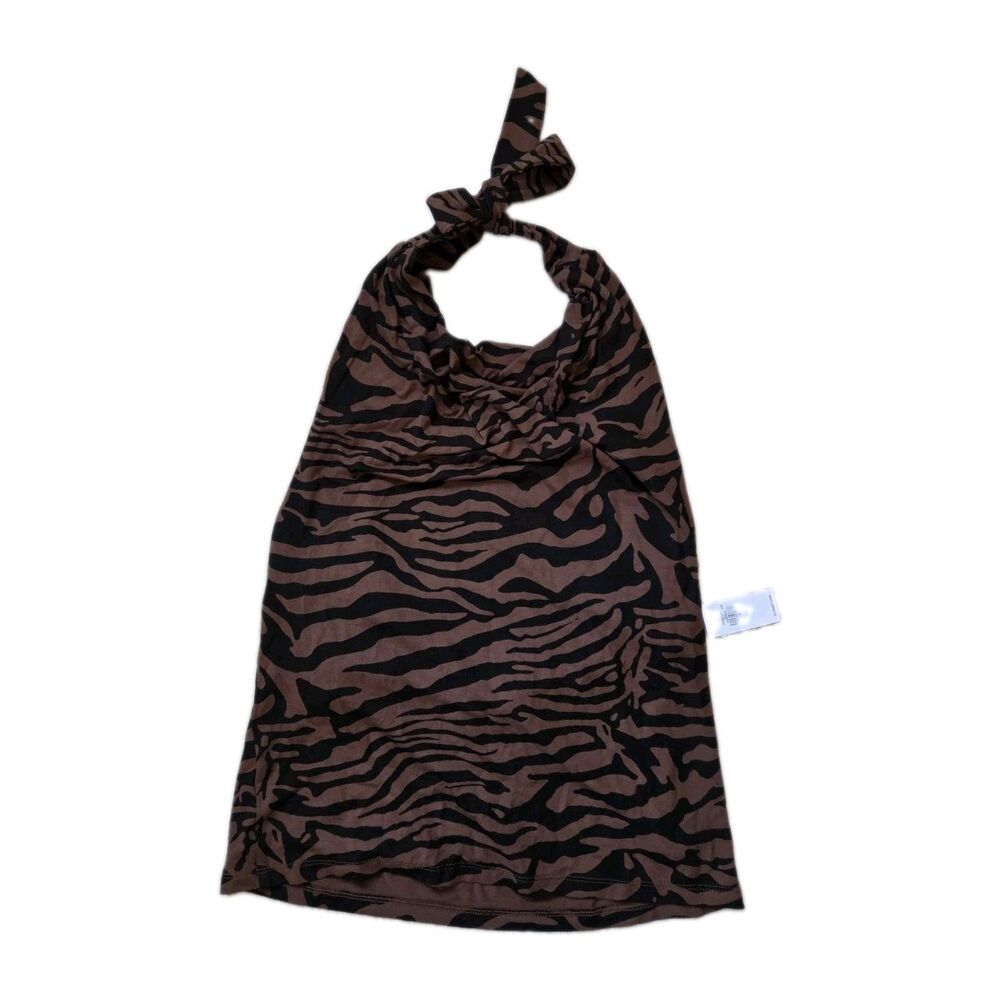 NWT Old Navy Brown Black Zebra Print Halter Neck Tank Top Tie Neck Size L